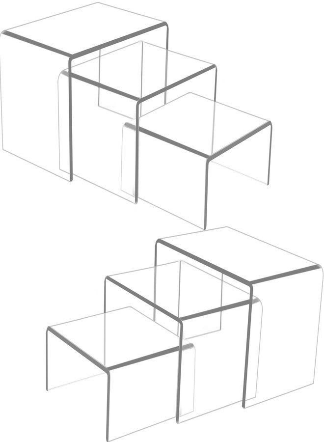 Ouskr Acrylic Risers for Display, 6 Pcs Acrylic Display Riser, Clear Display Stands for Shelf Dessert Cupcake Candy Food Tabletop Collectibles Product Bar Action Figure Jewelry Showcase (3- 4- 5 IN) - Image 1